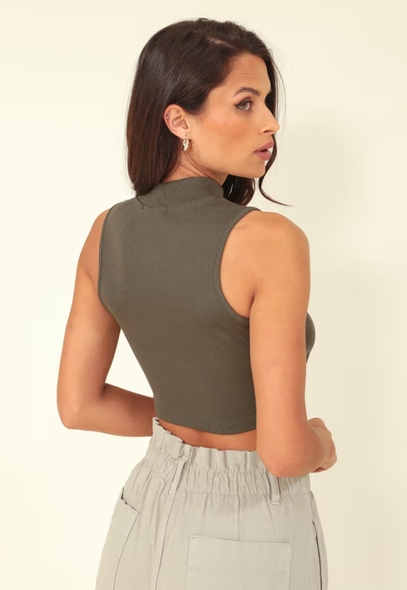 BLUSA CROPPED CANELADO GOLA ALTA - Image 2