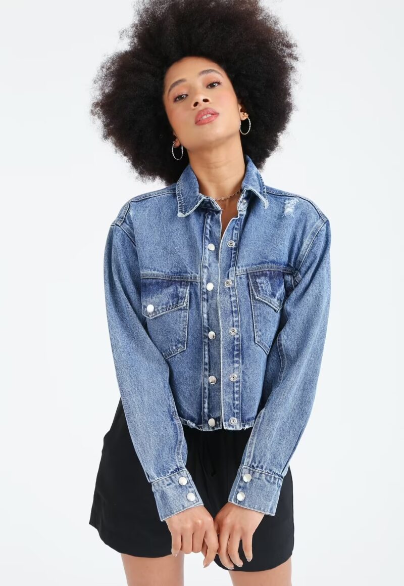 JAQUETA JEANS MANGA LONGA MULLET